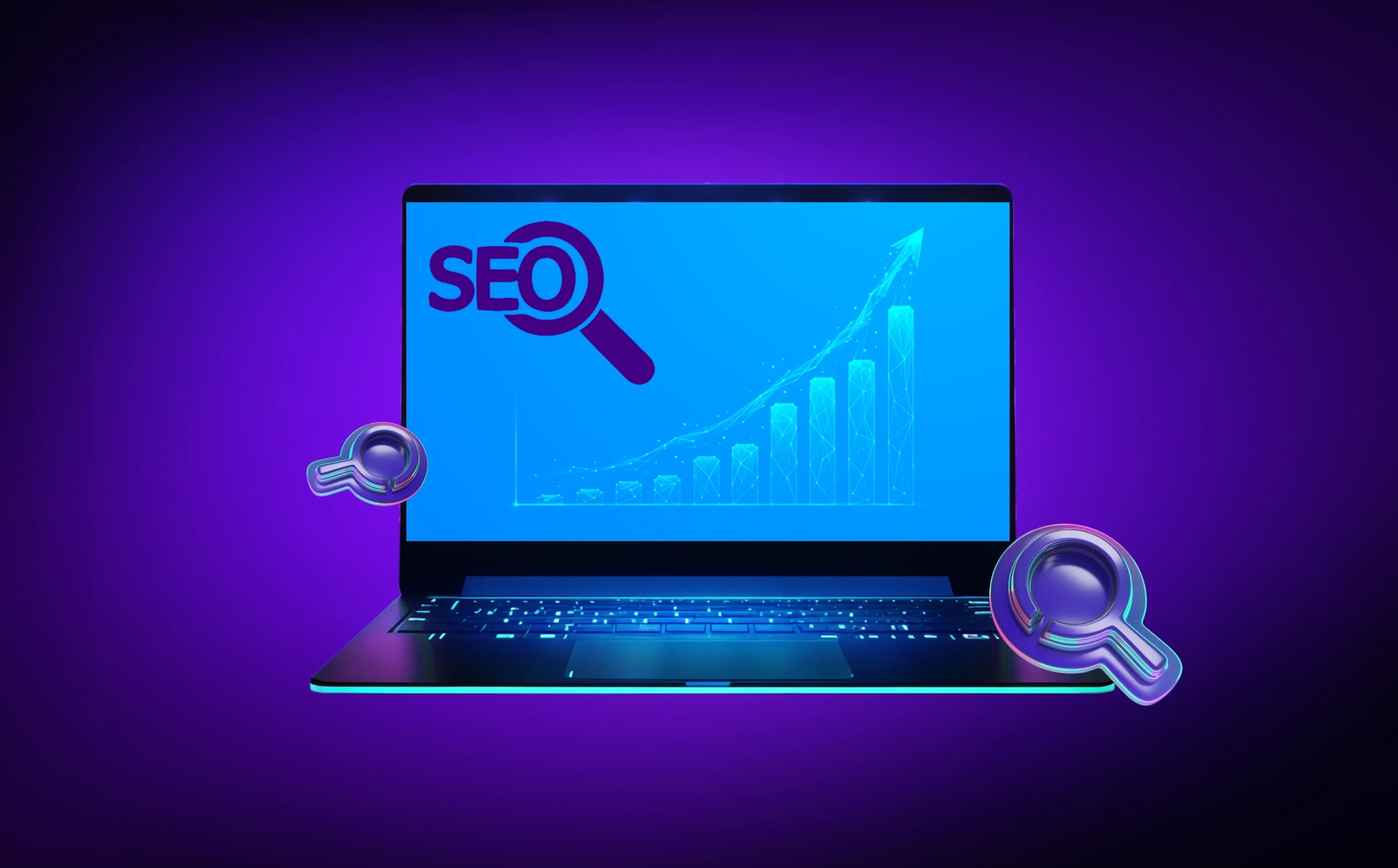 A laptop showing a growth chart of SEO results, as part of Illusion Art services.